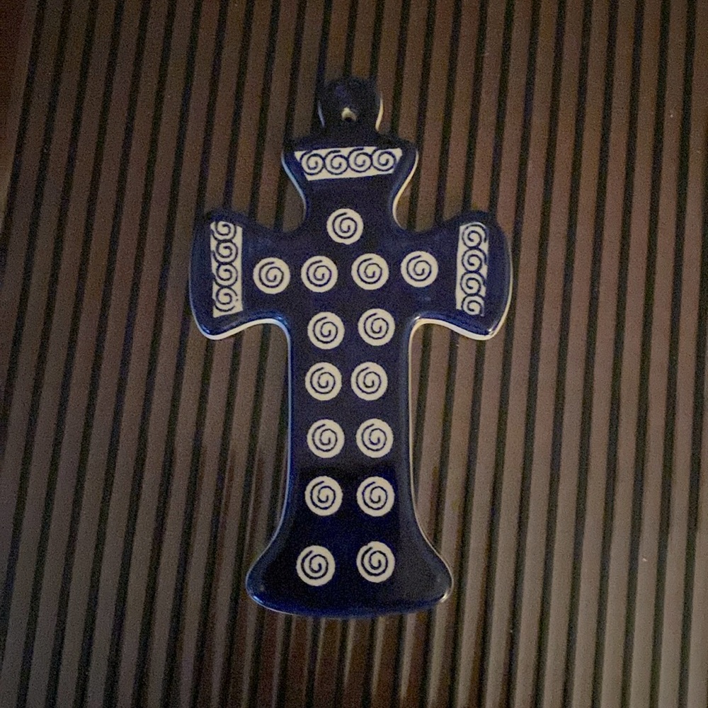 Polish Pottery Cross. 7.5” x 4.5”